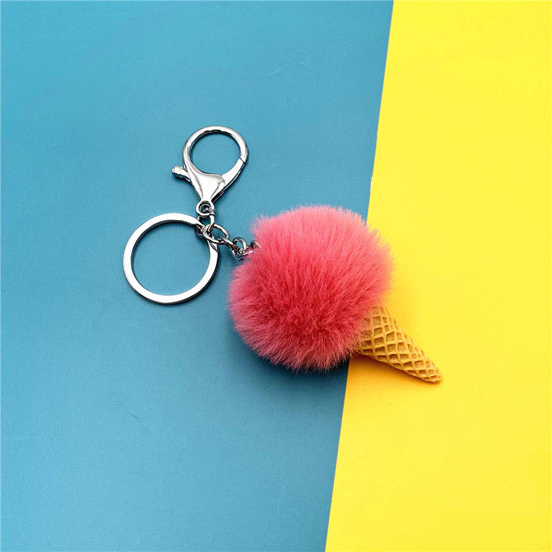 Wholesale Cartoon Fruit Keychain Ice Cream Cone Plush Car Keychain